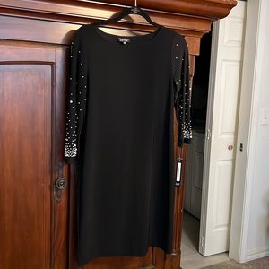 Size M Nicole Miller Black knee length dress silver stud and Pearl 3/4 sleeves